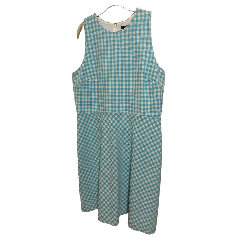 Ann Taylor Gingham Plaid  A-Line Blue + White Knee Length Dress Size 18